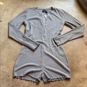 WSLY Waffle Gray Long Sleeve Henley Romper